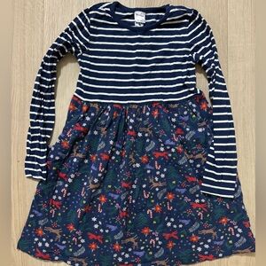 Hanna Andersson Christmas moxie Striped Navy and Floral  Dress